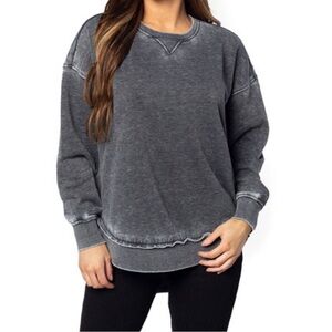 Vanilla Star Gray Distressed Lace Detailing Lightweight Sweatshirt